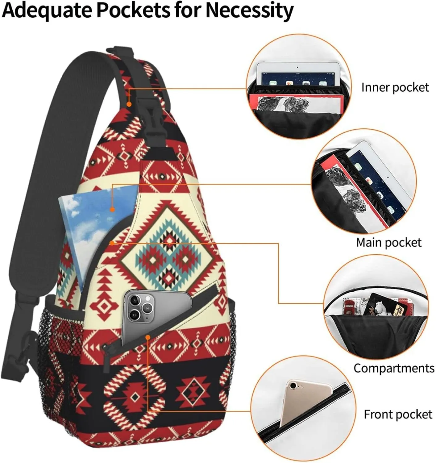 Indian Native American Sling Backpack,Travel Hiking Daypack Crossbody Shoulder Bag for Men Women