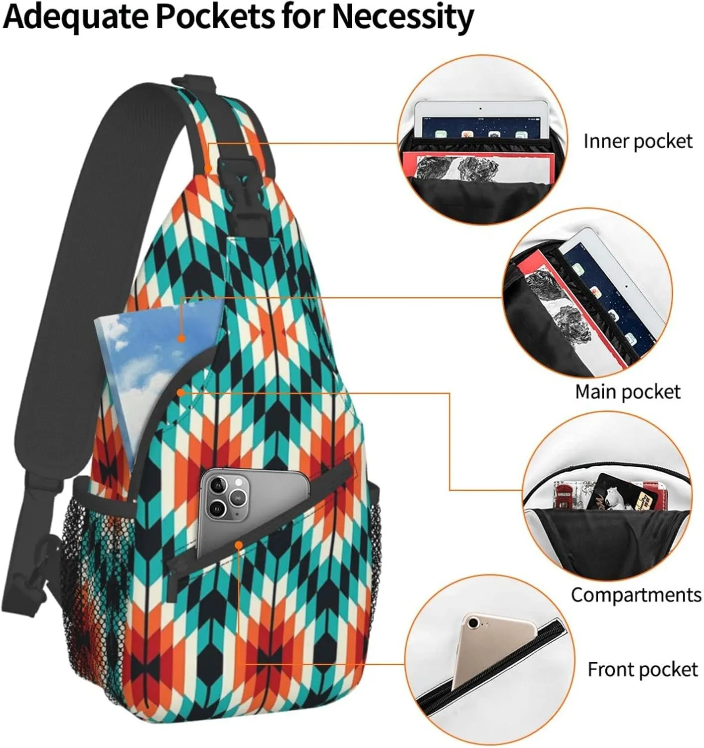 Indian Native American Sling Backpack,Travel Hiking Daypack Crossbody Shoulder Bag for Men Women