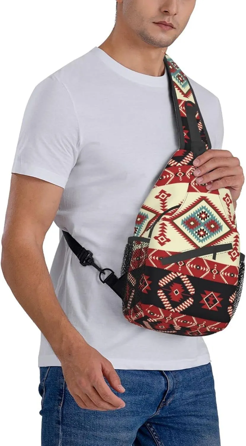Indian Native American Sling Backpack,Travel Hiking Daypack Crossbody Shoulder Bag for Men Women