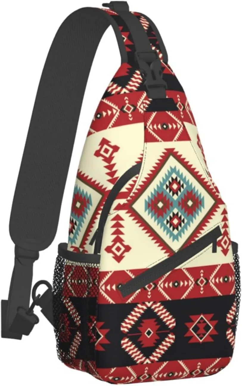 Indian Native American Sling Backpack,Travel Hiking Daypack Crossbody Shoulder Bag for Men Women