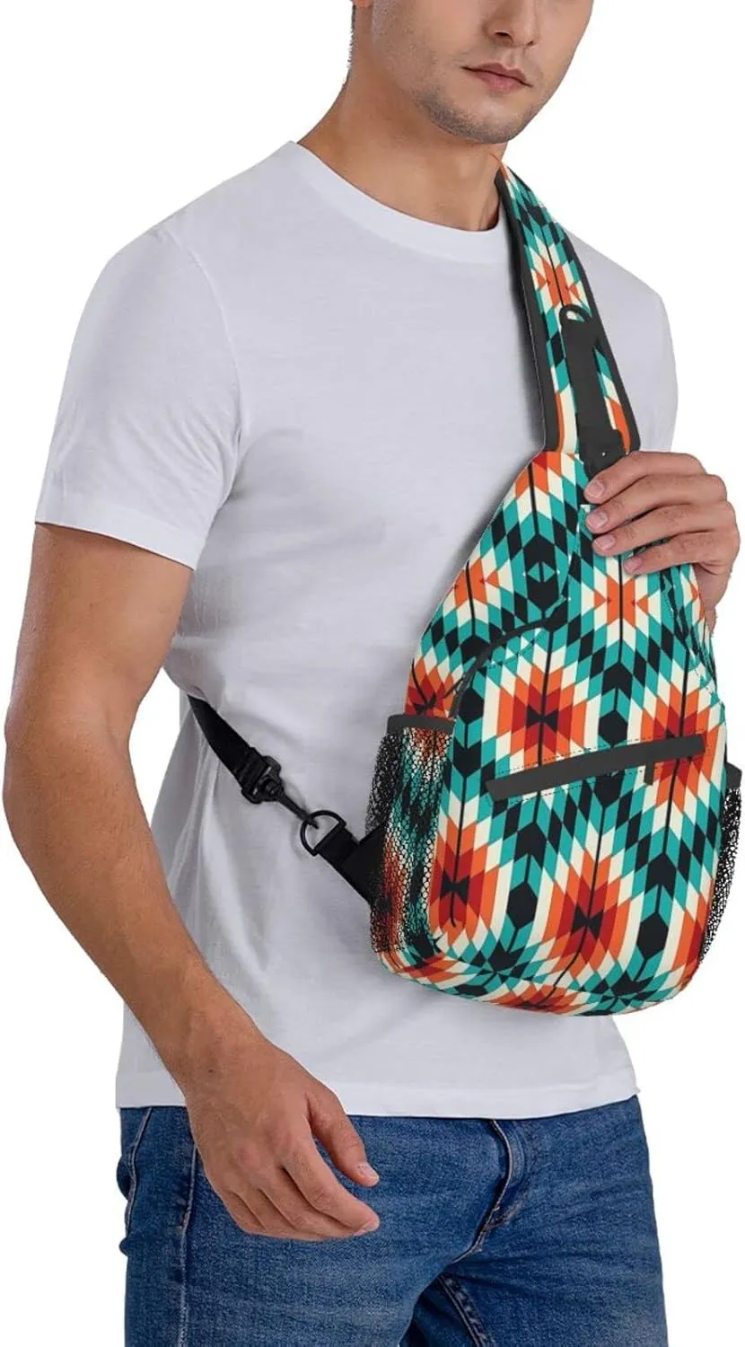 Indian Native American Sling Backpack,Travel Hiking Daypack Crossbody Shoulder Bag for Men Women