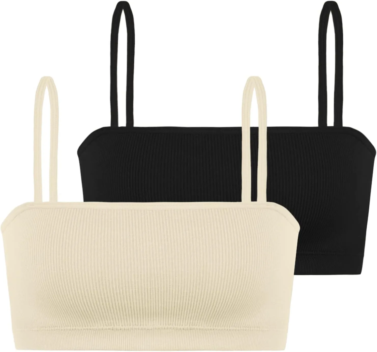 INIBUD Sports Bras for Women Bandeau Padded Ribbed Bralette Adjustable Strap Workout Square Neck Seamless Crop Top Backless
