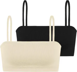 INIBUD Sports Bras for Women Bandeau Padded Ribbed Bralette Adjustable Strap Workout Square Neck Seamless Crop Top Backless