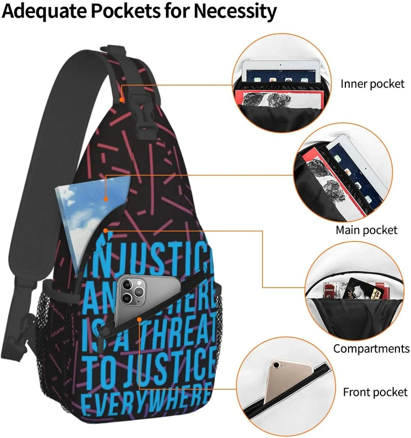 Injustice Anywhere Is A Threat To Justice Everywhere Small Crossbody Backpack Sling Bag For Men Women Mini One Shoulder Chest Bags Gym Sport Travel Hiking Daypack