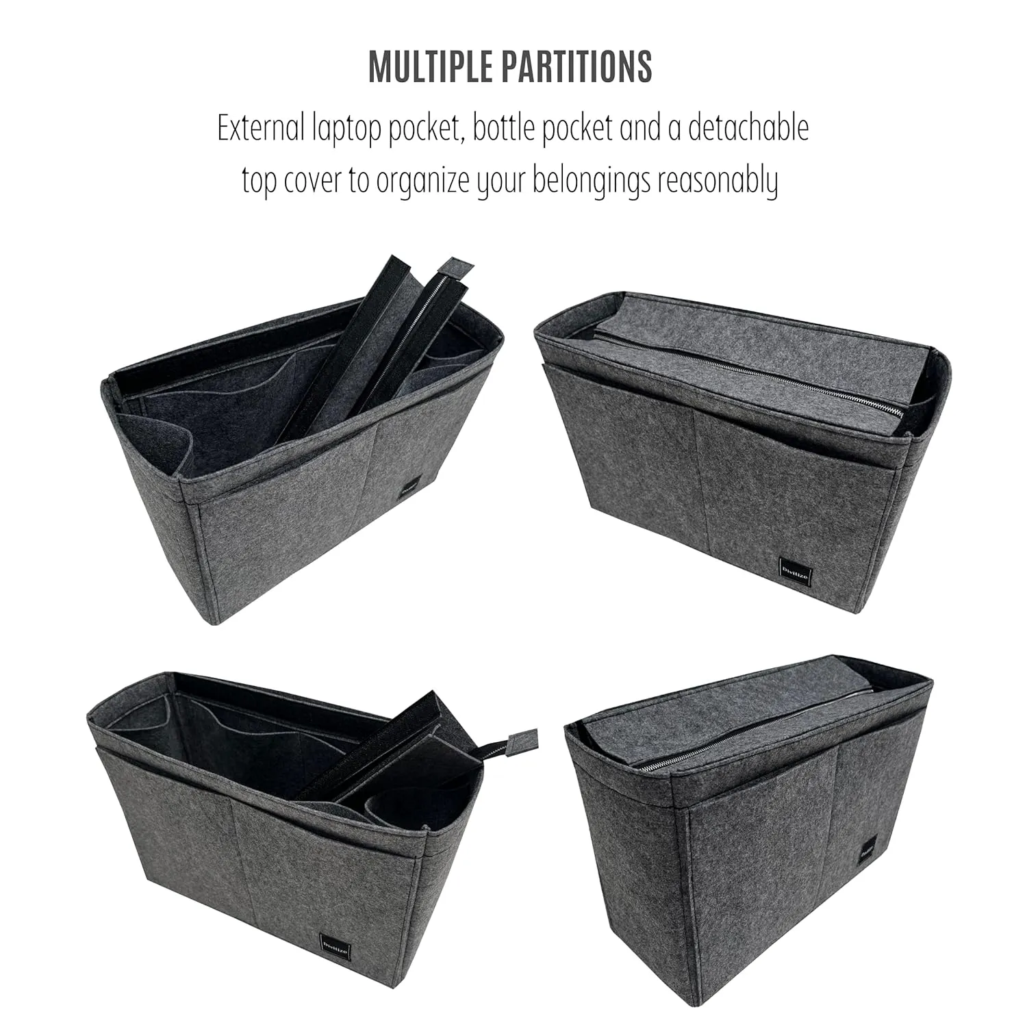 Insert for Book Tote Organizer Medium, Small Book Tote Organizer Insert Best Fit Detailed Size, Large Book Tote Bag Organizer Premium Felt Handmade (For Large Book Tote, Black)
