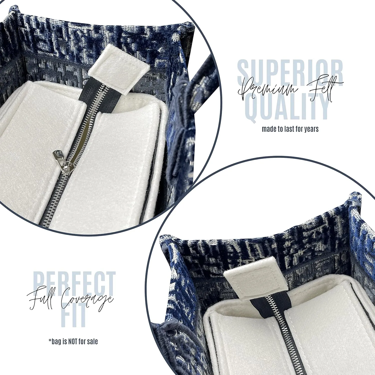 Insert for Book Tote Organizer Medium, Small Book Tote Organizer Insert Best Fit Detailed Size, Large Book Tote Bag Organizer Premium Felt Handmade (For Small Book Tote, Geyser Blue)