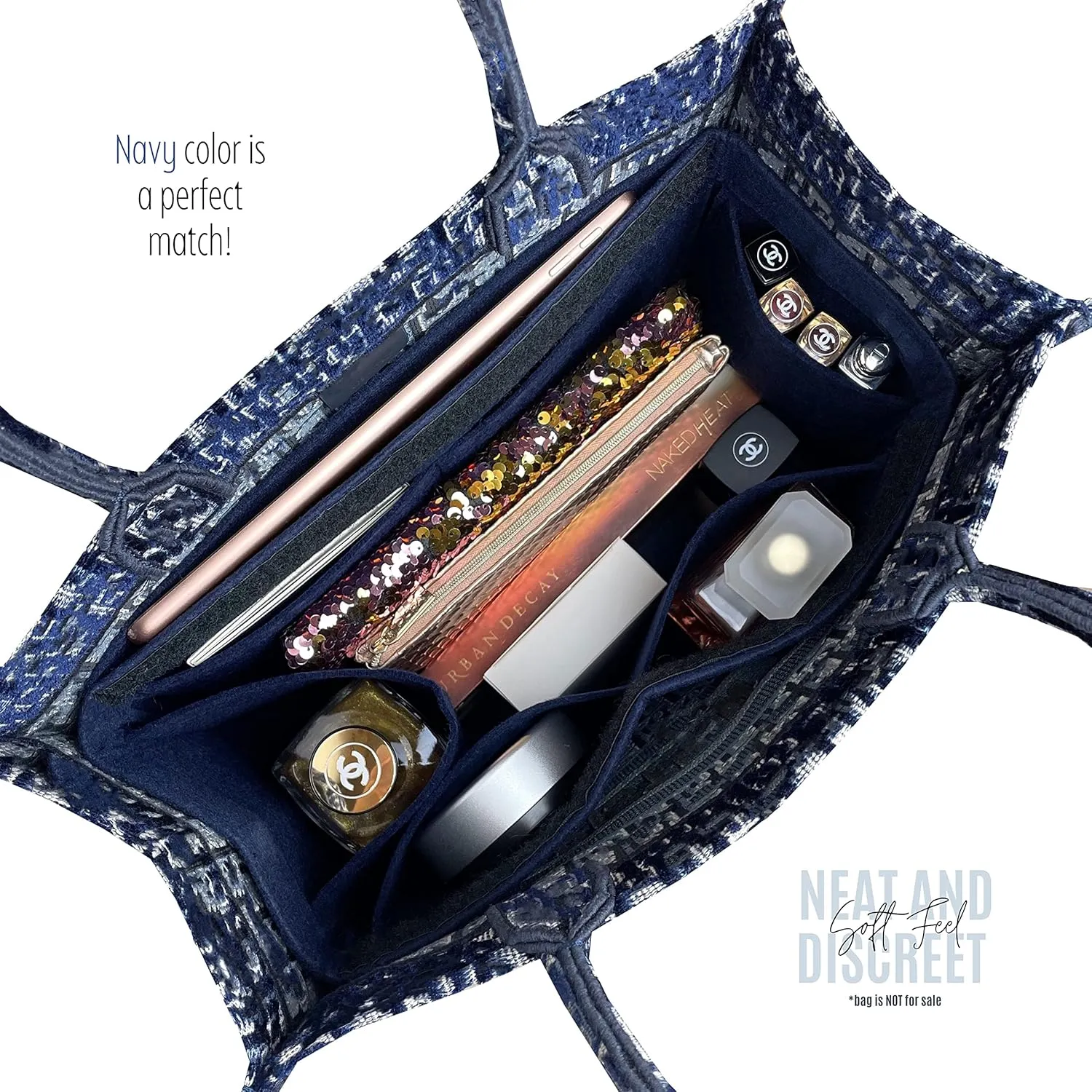 Insert for Book Tote Organizer Medium, Small Book Tote Organizer Insert Best Fit Detailed Size, Large Book Tote Bag Organizer Premium Felt Handmade (For Small Book Tote, Geyser Blue)