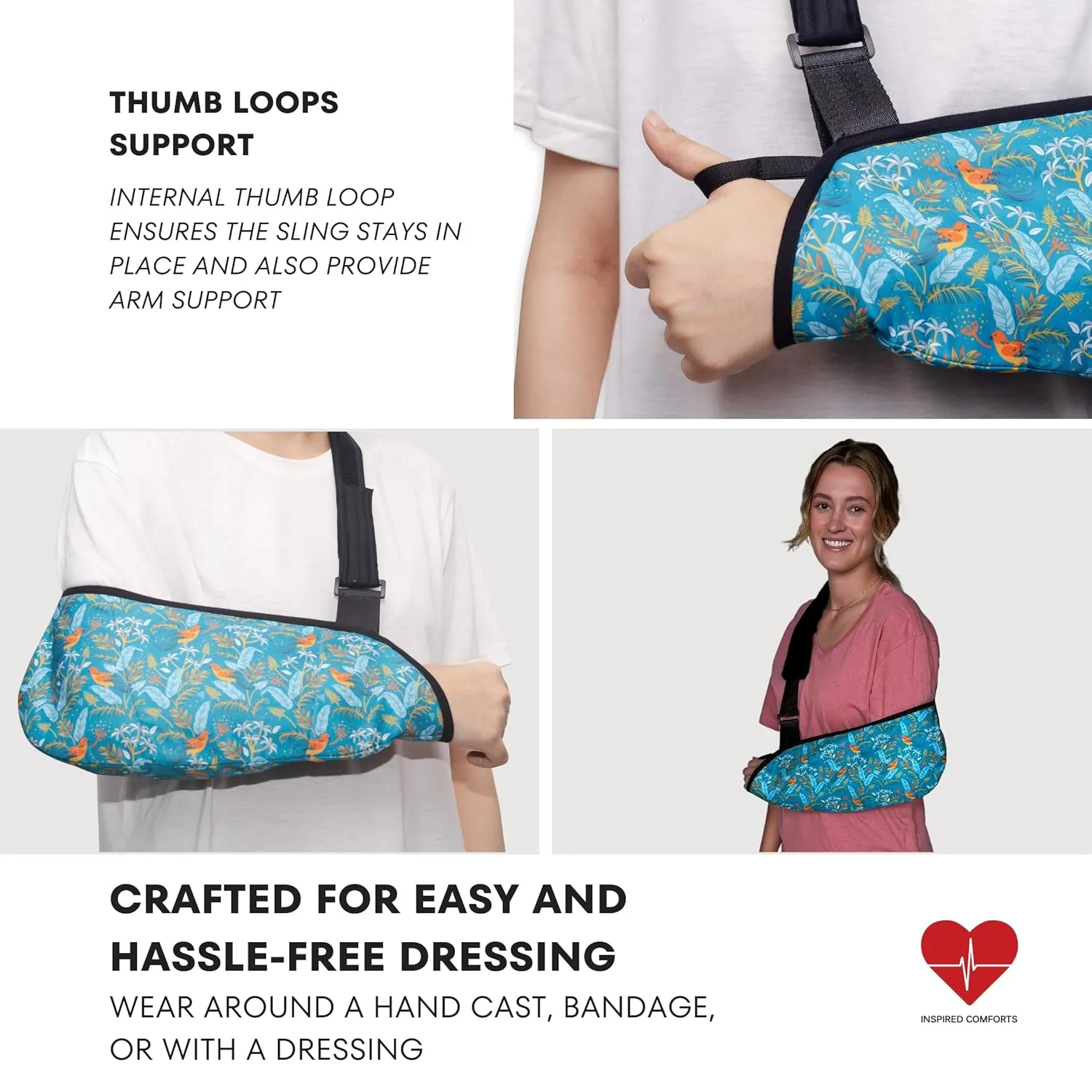 Inspired Comforts Arm Sling for Shoulder Injury Tropical Birds M