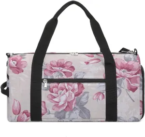 Intense Red Color Rose Pattern Sports Tote Gym Bag for Women Men, Overnight Bag with Shoe Compartment Water Resistant
