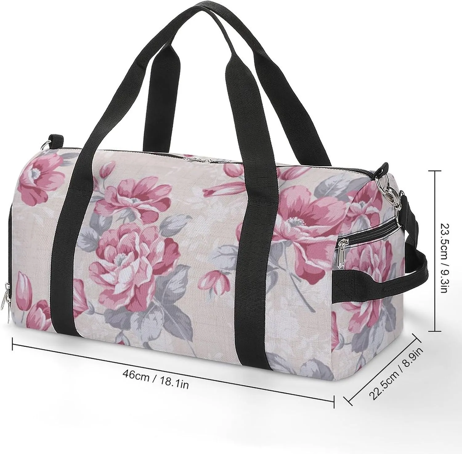 Intense Red Color Rose Pattern Sports Tote Gym Bag for Women Men, Overnight Bag with Shoe Compartment Water Resistant