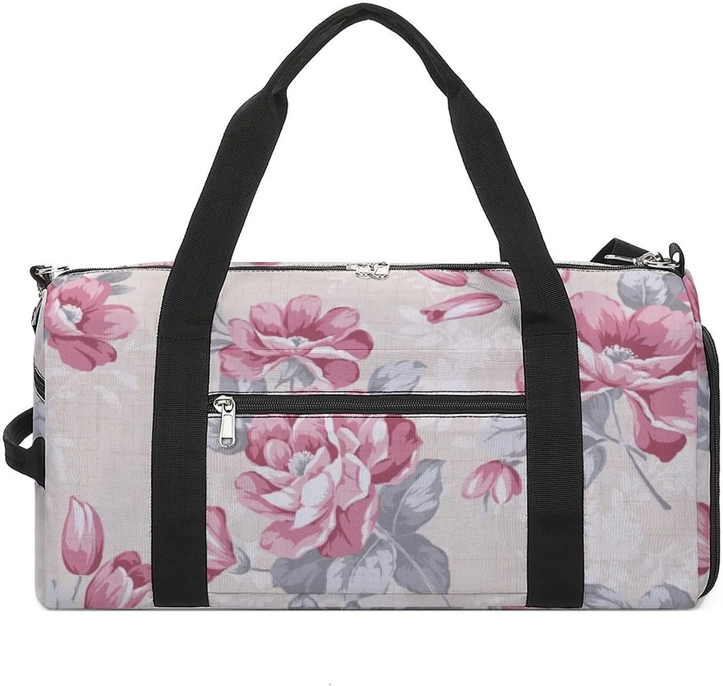 Intense Red Color Rose Pattern Sports Tote Gym Bag for Women Men, Overnight Bag with Shoe Compartment Water Resistant