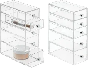 InterDesign iDesign Stackable Makeup Organizer for Bathroom Countertop or Vanity-Set of 2-Clear Tower-5 Drawer M2