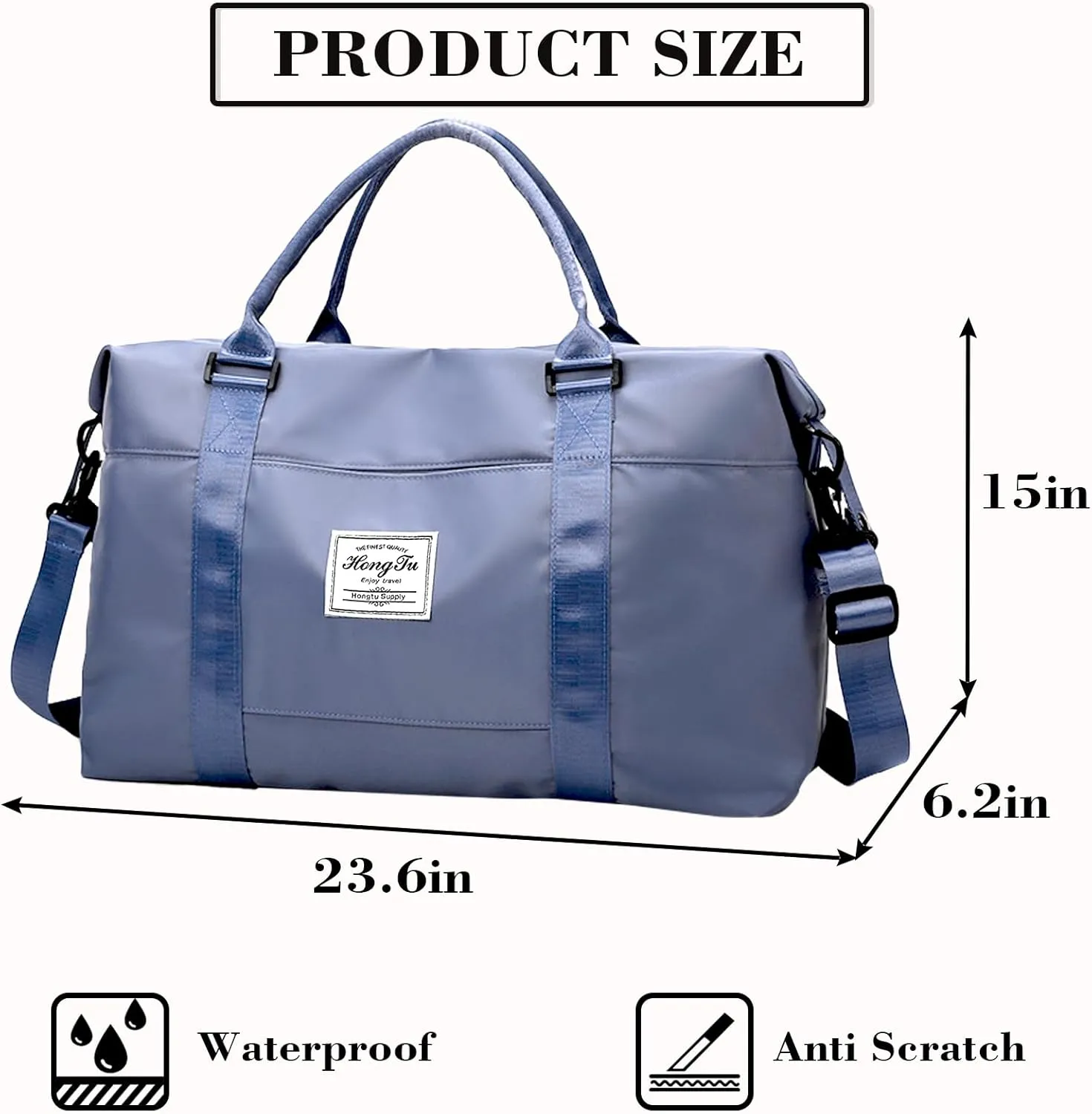 INVODA Travel Duffel Bag Sports Tote Gym Bag Shoulder Weekender Overnight Bag Carry on Travel Bag for Women (Blue)
