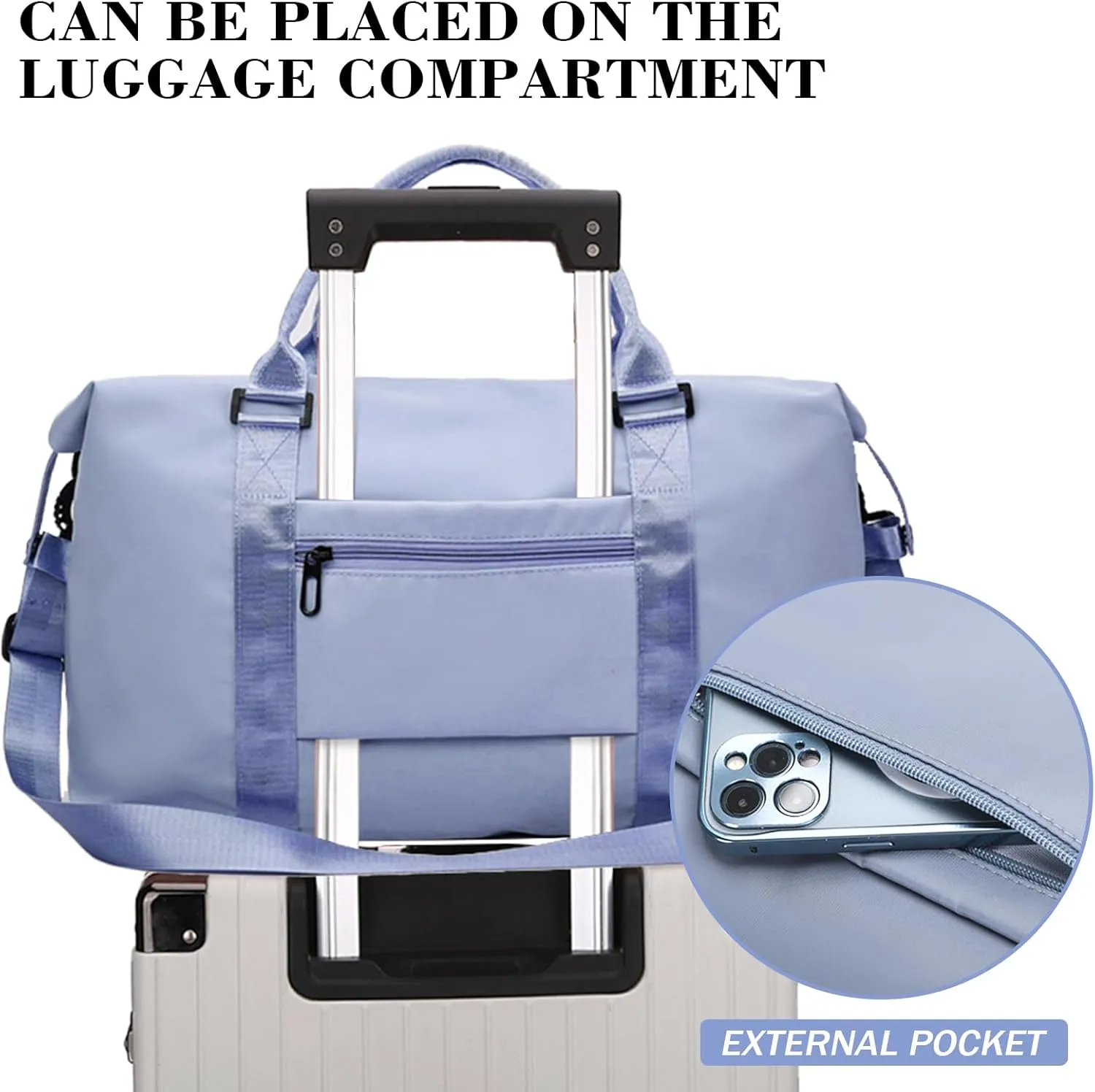 INVODA Travel Duffel Bag Sports Tote Gym Bag Shoulder Weekender Overnight Bag Carry on Travel Bag for Women (Blue)