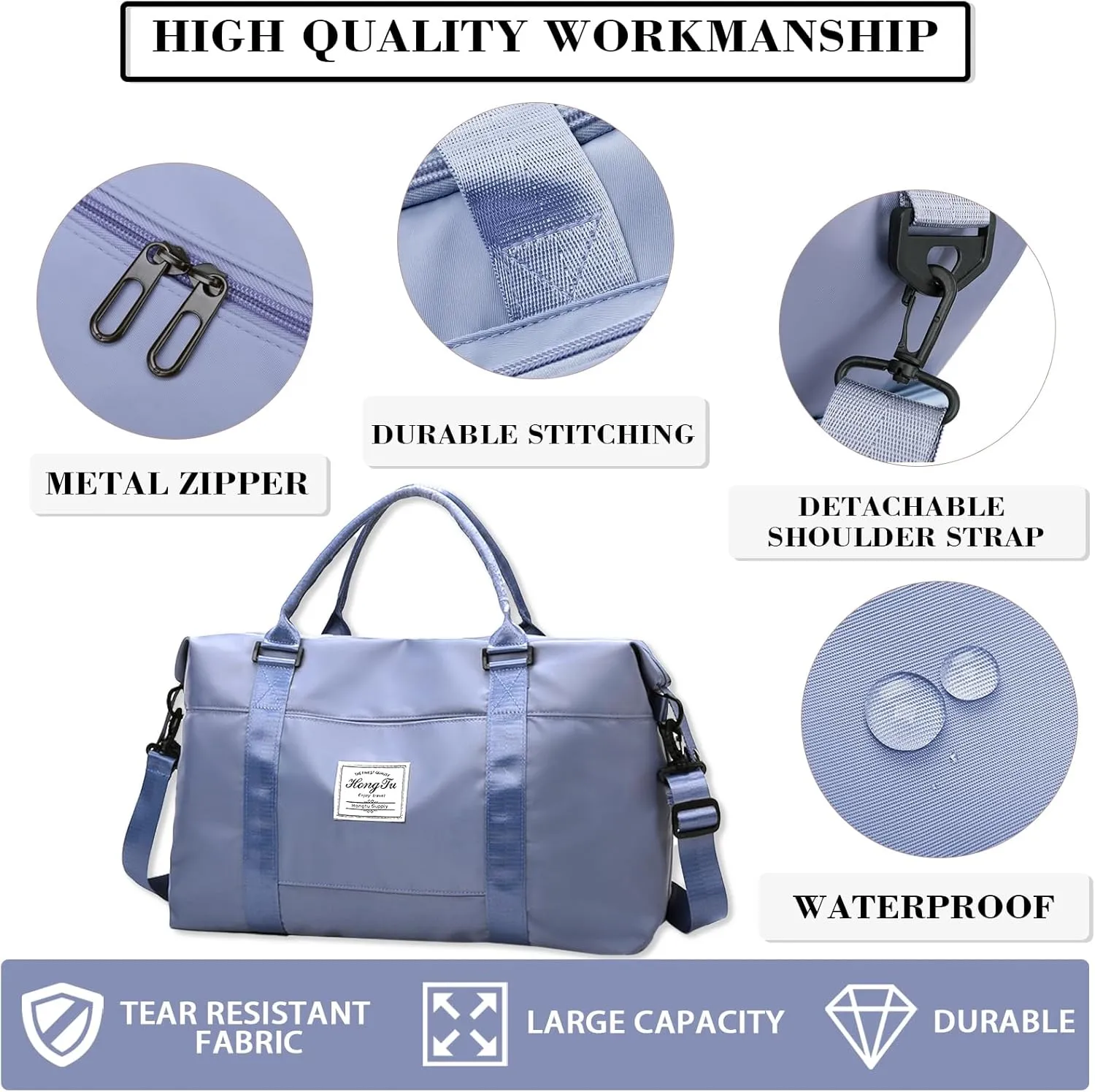 INVODA Travel Duffel Bag Sports Tote Gym Bag Shoulder Weekender Overnight Bag Carry on Travel Bag for Women (Blue)