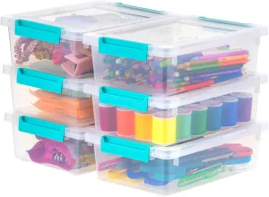 IRIS USA 2 Qt. Plastic Storage Bins Containers with Lids, 6 Pack, Sensory Bin, Craft Storage, Craft Organizers and Storage, Organizing Container for Home, Office and Art Supplies, Stackable, Clear