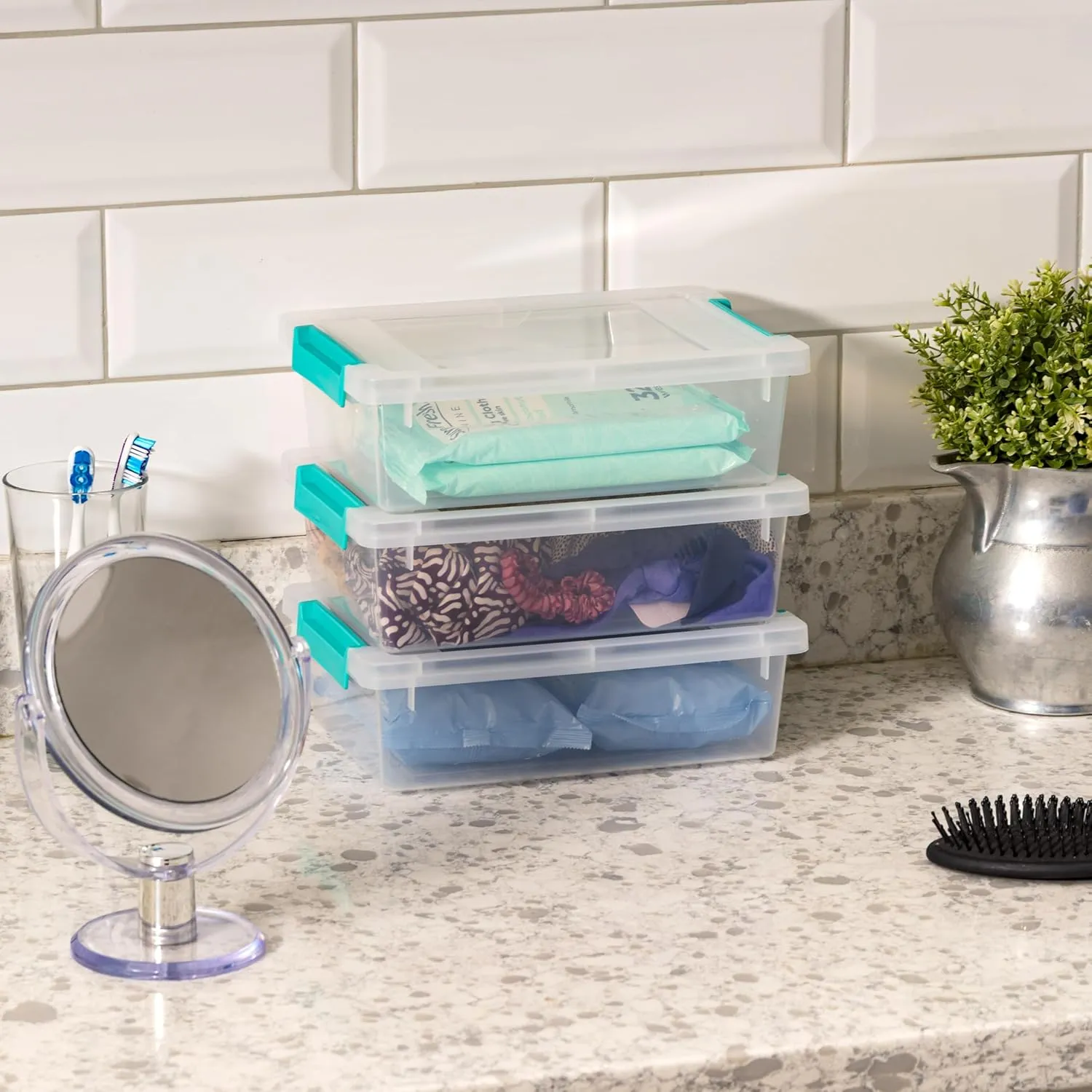 IRIS USA 2 Qt. Plastic Storage Bins Containers with Lids, 6 Pack, Sensory Bin, Craft Storage, Craft Organizers and Storage, Organizing Container for Home, Office and Art Supplies, Stackable, Clear