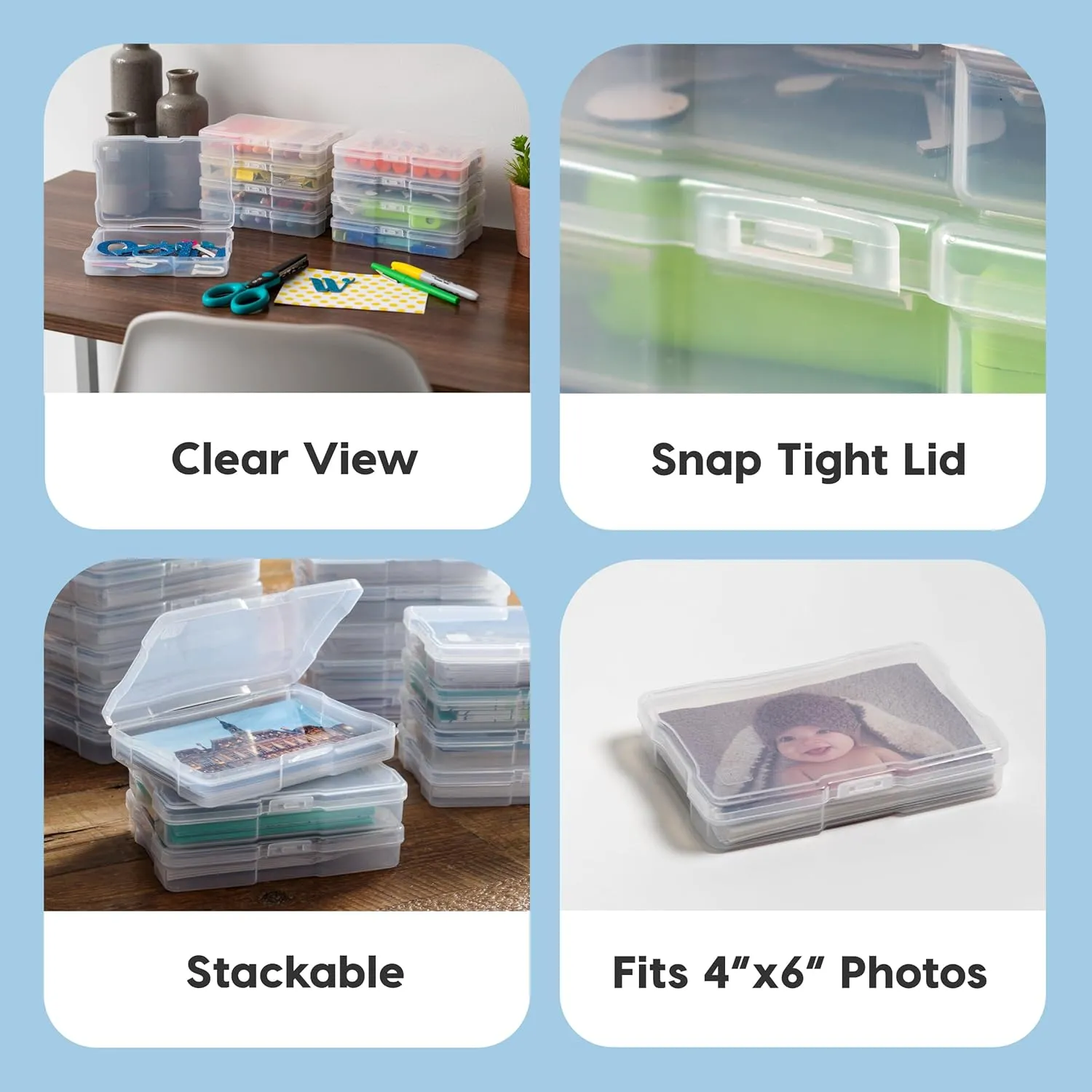 IRIS USA 4" x 6" Photo Storage Box Craft Keeper, 10-Pack, Organization Cases for Pictures, Crafts, Scrapbooking, Stationery Storage, Protection and Organization, Clear