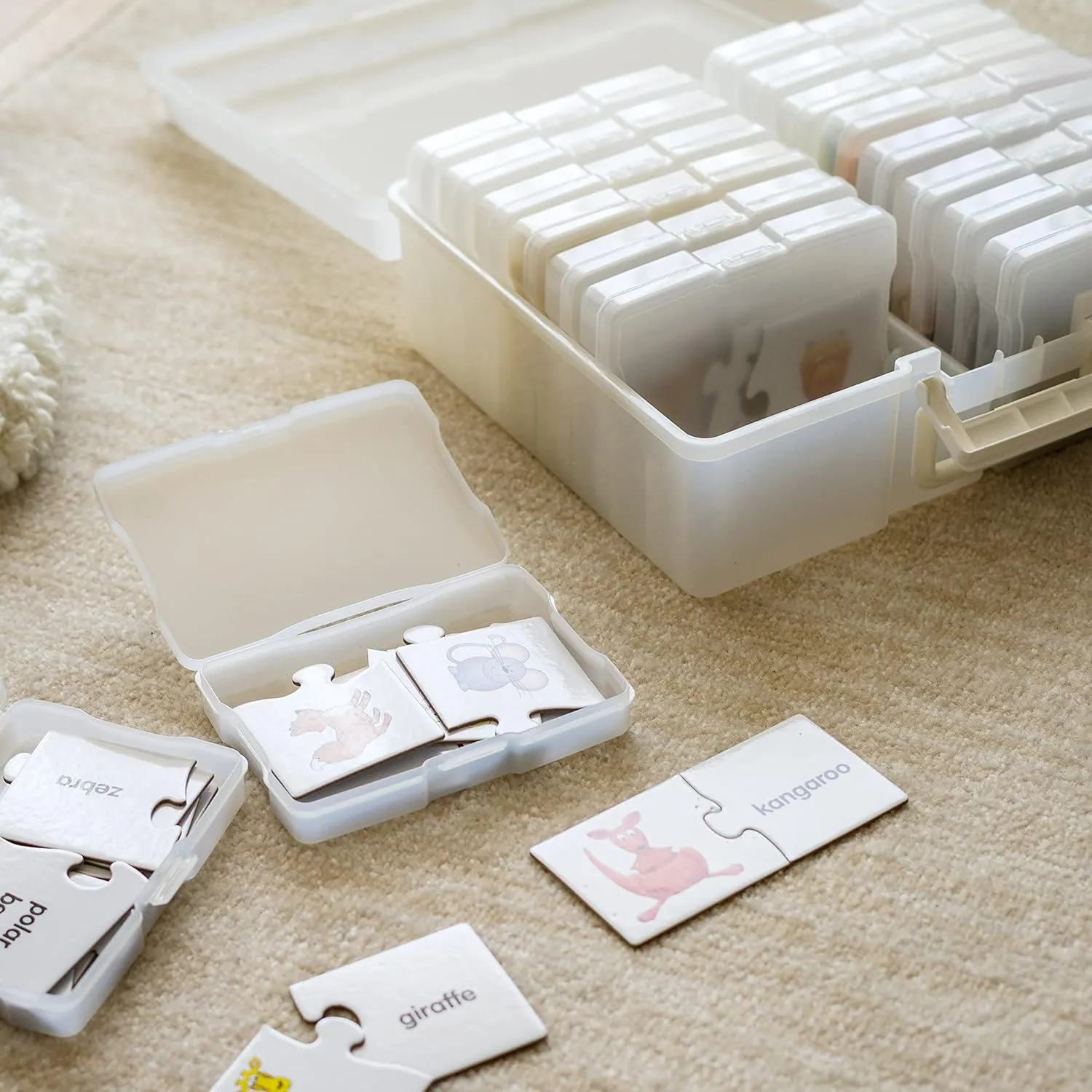 IRIS USA 4" x 6" Photo Storage Box Craft Keeper, 2-Pack, Handle Container with 16 Organization Cases for Pictures, Crafts, Scrapbooking, Stationery Storage and Organization, Pearl