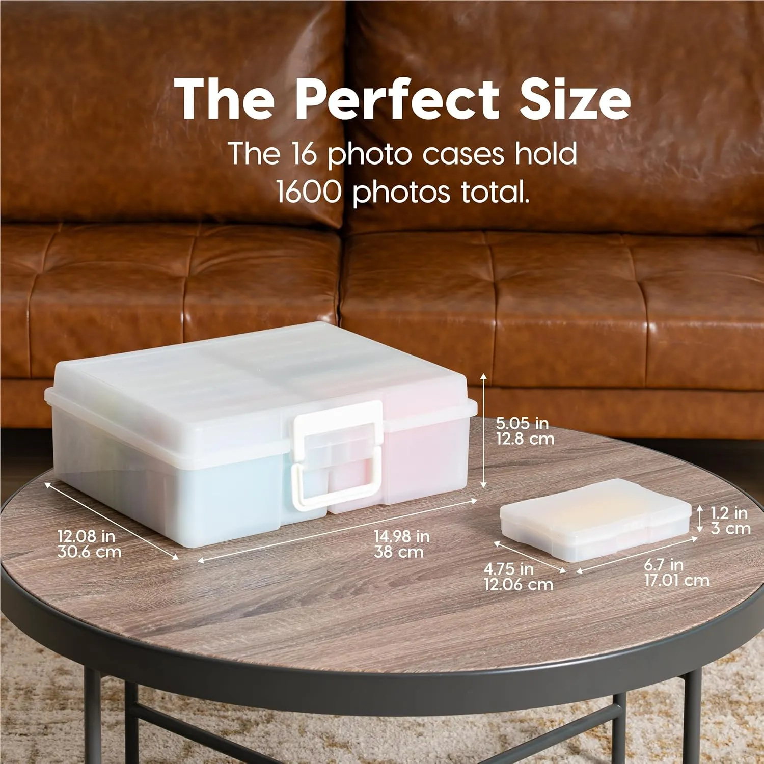 IRIS USA 4" x 6" Photo Storage Box Craft Keeper, 2-Pack, Handle Container with 16 Organization Cases for Pictures, Crafts, Scrapbooking, Stationery Storage and Organization, Pearl