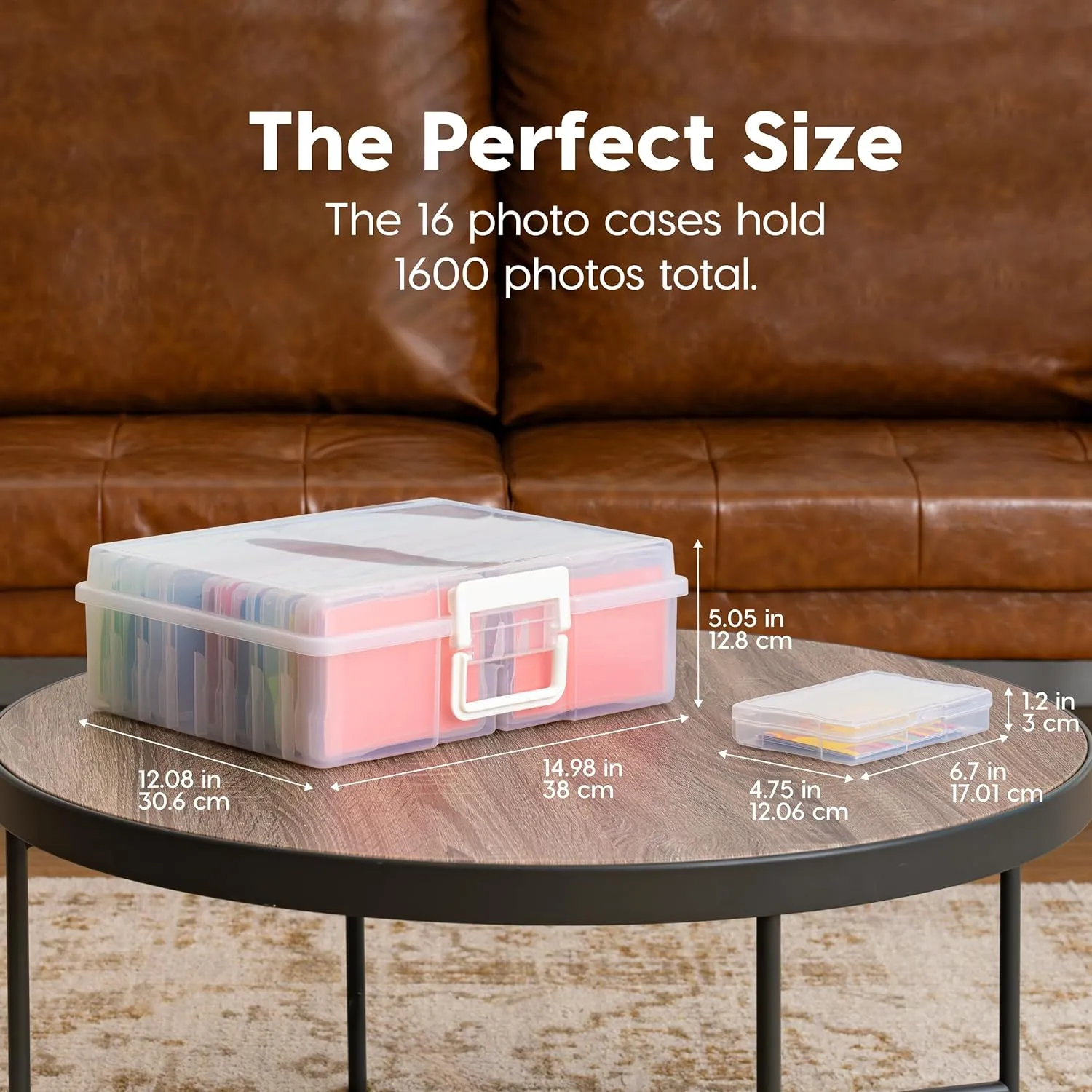 IRIS USA 4" x 6" Photo Storage Box Craft Keeper, 2-Pack, Transparent Handle Container with 16 Organization Cases for Pictures, Crafts, Scrapbooking, Stationery Storage and Organization, Clear