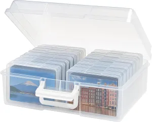 IRIS USA 4" x 6" Photo Storage Box Craft Keeper, Transparent Handle Container with 16 Organization Cases For Pictures, Crafts, Scrapbooking, Stationery Storage and Organization, Clear