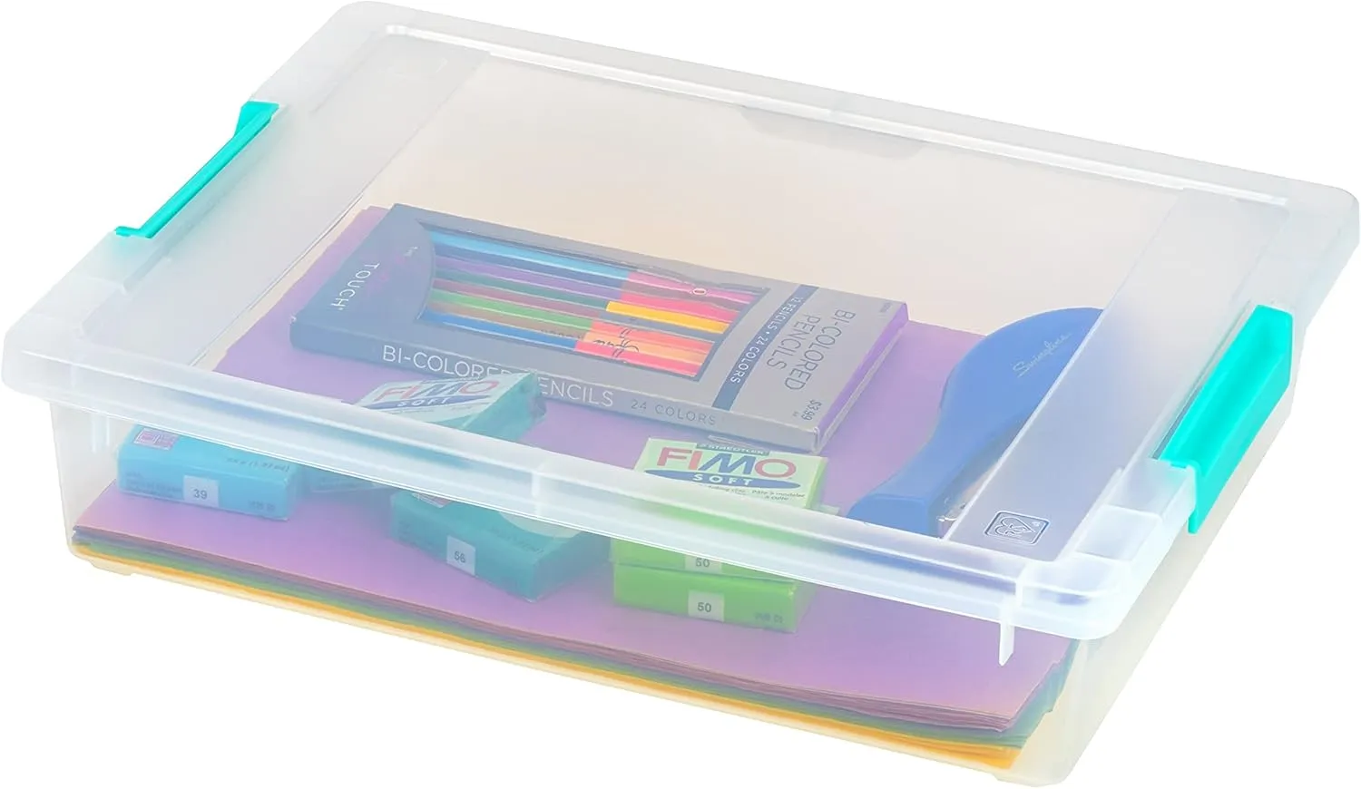 IRIS USA 6 Qt. Plastic Storage Bins Containers with Lids, 4 Pack, Sensory Bin, Craft Storage, Craft Organizers and Storage, Organizing Container for Home, Office and Art Supplies, Stackable, Clear