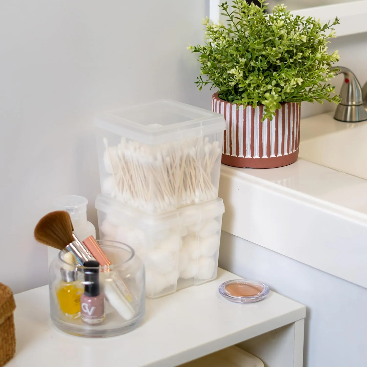 IRIS USA Vertical Storage Container Bin for Home & Office Organization, Small, Tall Space-Saving Big Capacity Stackable Plastic Organizer Box for Stationery Pantry Cosmetics & More, Clear, 10 Pack