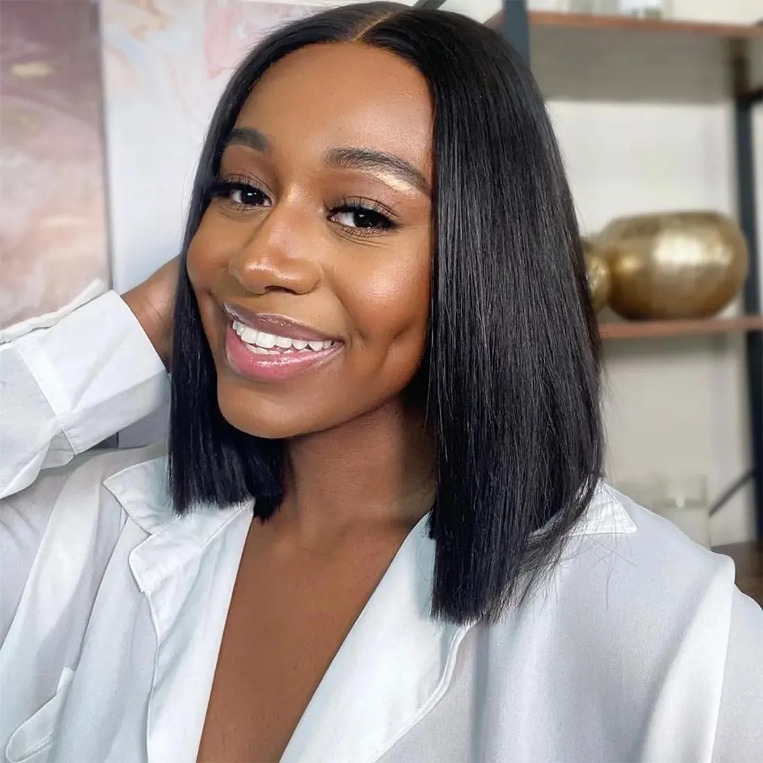 ISEE Hair M Cap 9x6 Bob Wig Human Hair Glueless Wigs Pre Plucked Pre Cut HD Lace Front Glueless Wigs Human Hair 180% Density Short Straight Bob Wigs for Black Women 10 inch