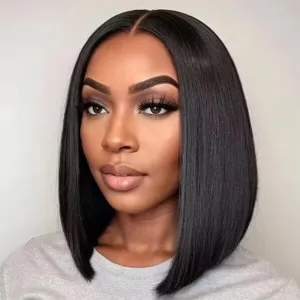 ISEE Hair M Cap 9x6 Bob Wig Human Hair Glueless Wigs Pre Plucked Pre Cut HD Lace Front Glueless Wigs Human Hair 180% Density Short Straight Bob Wigs for Black Women 10 inch