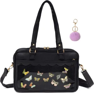 Ita Purse Crossbody Japanese Shoulder Bag Messenger Pin Display with Insert Pompom Cute Kawaii