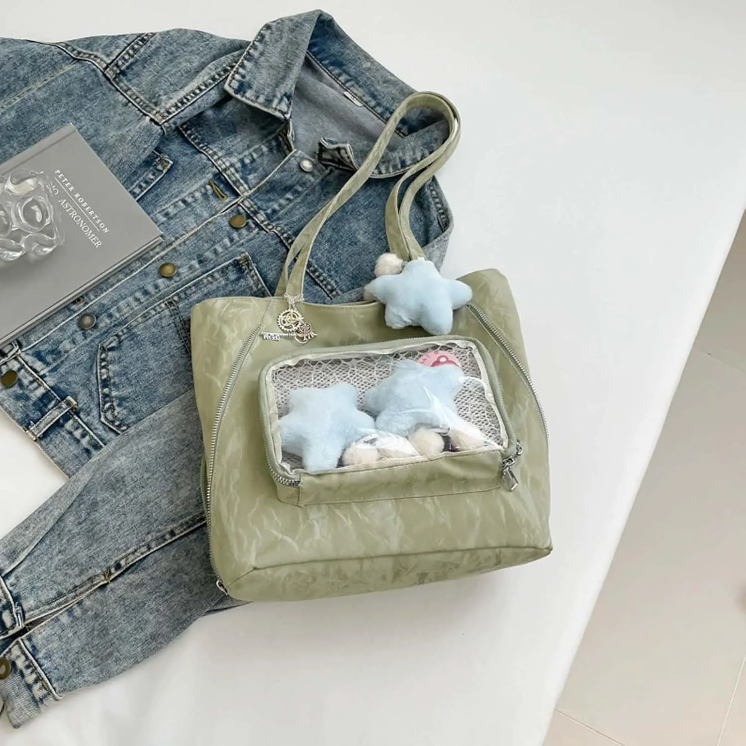 Itabag badge display bag with star pendant that can be carried on both shoulders, suitable for daily wear and fashion shows