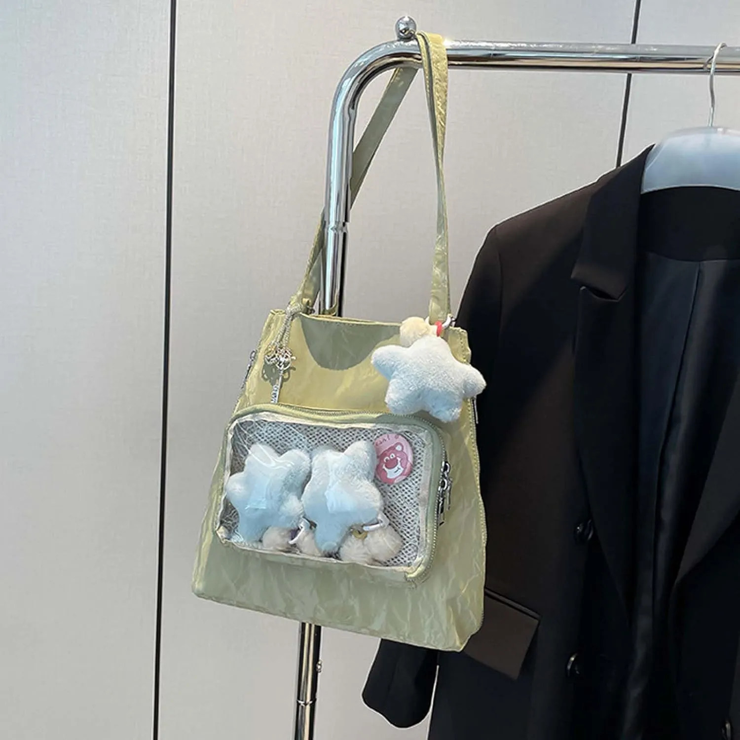Itabag badge display bag with star pendant that can be carried on both shoulders, suitable for daily wear and fashion shows