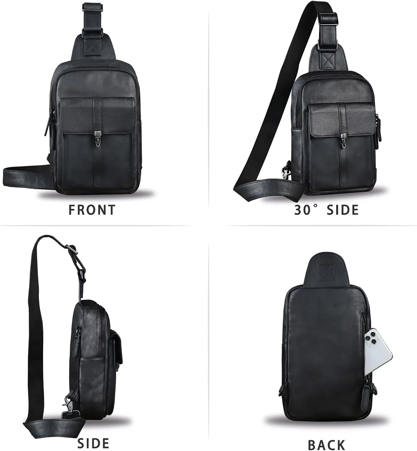 IVTG Genuine Leather Sling Bag Casual Shoulder Hiking Backpack Vintage Handmade Crossbody Bag Retro Chest Daypack (Darkgrey)