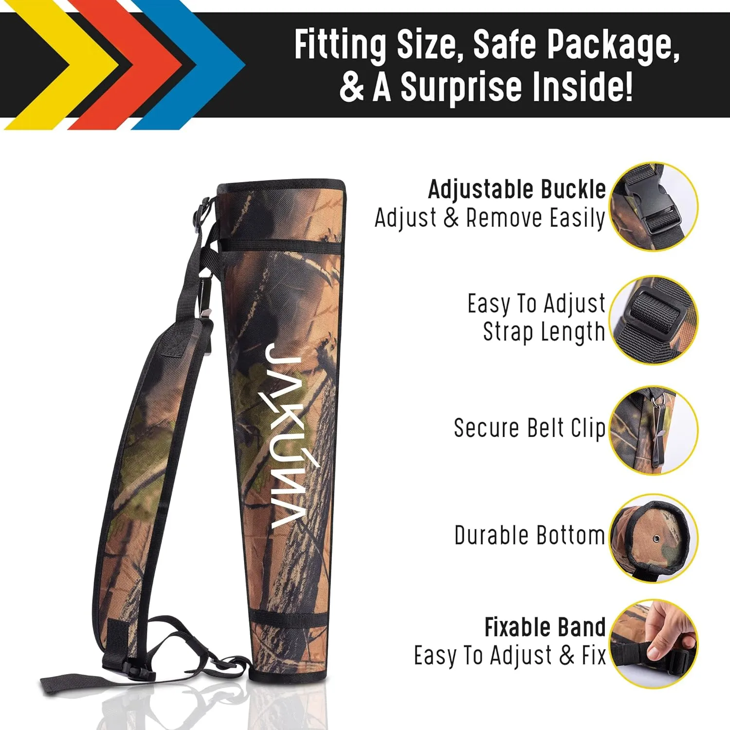 JAKUNA Hip and Back Quiver for Arrows - Black Arrow Quiver for Kids and Adults - Adjustable Arrow Holder with a Padded Strap and Belt Clip - Archery Accessories for Field and Practice