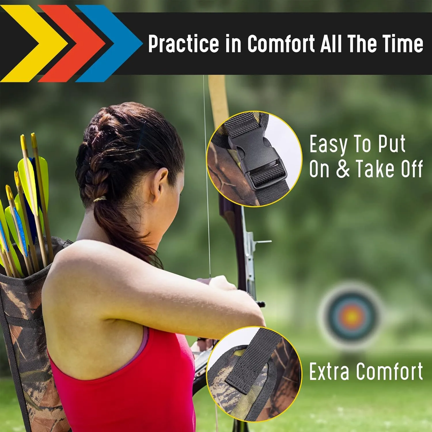 JAKUNA Hip and Back Quiver for Arrows - Black Arrow Quiver for Kids and Adults - Adjustable Arrow Holder with a Padded Strap and Belt Clip - Archery Accessories for Field and Practice