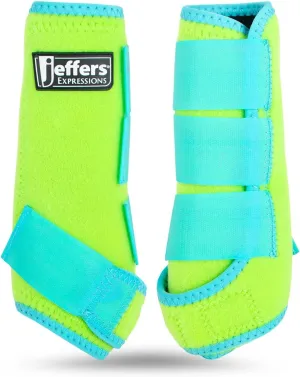 Jeffers Expression Neon Horse Boots, 1 Pair - Lime & Turquoise, Breathable Neoprene, Secure Velcro Straps, Durable Premium Protection for Jump Training & Trail Riding - Front & Hind, Small Size