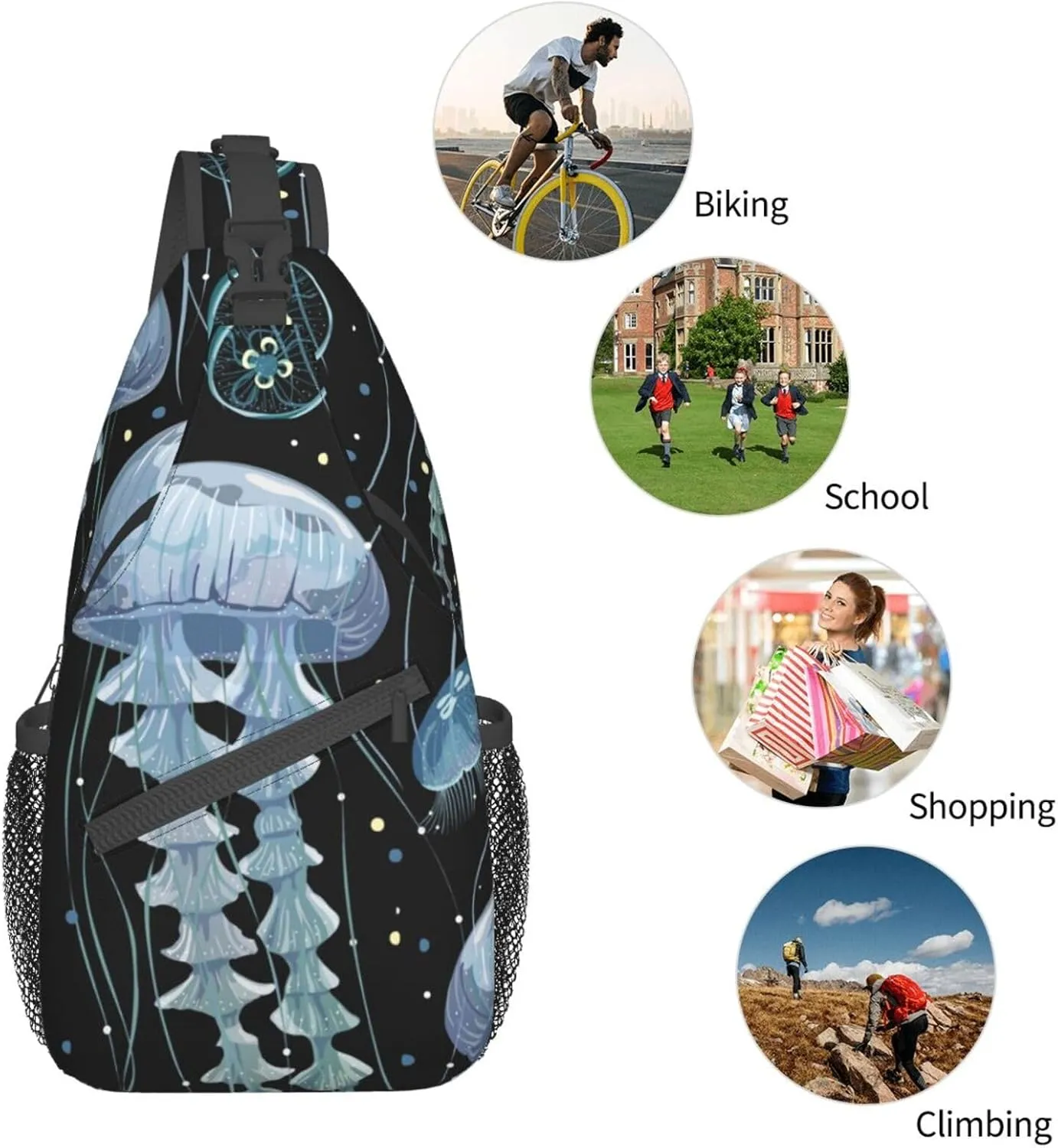 Jellyfish Crossbody Bag Funny Shoulder Bag Backpack Cute Sling Bag Chest Casual Daypack for Outdoor
