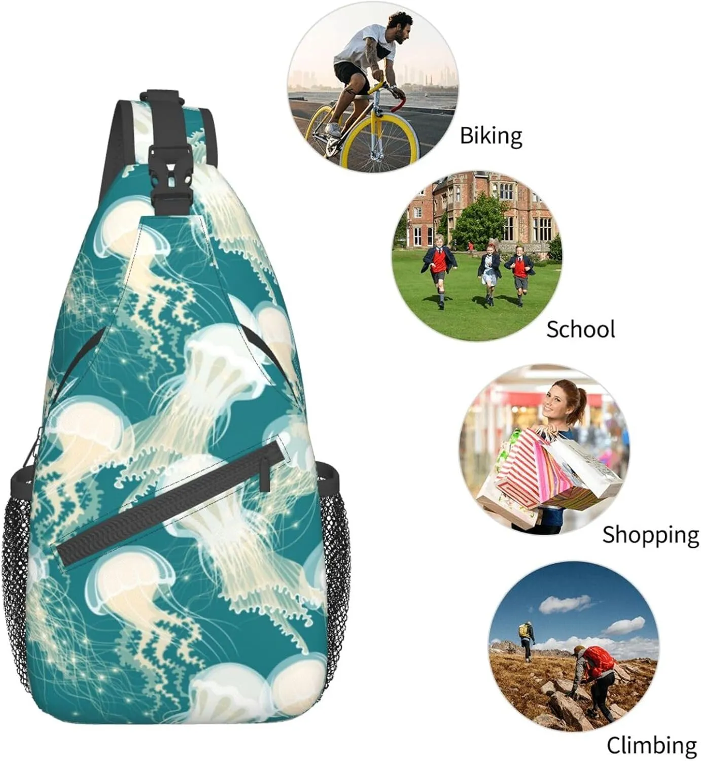 Jellyfish Crossbody Bag Funny Shoulder Bag Backpack Cute Sling Bag Chest Casual Daypack for Outdoor
