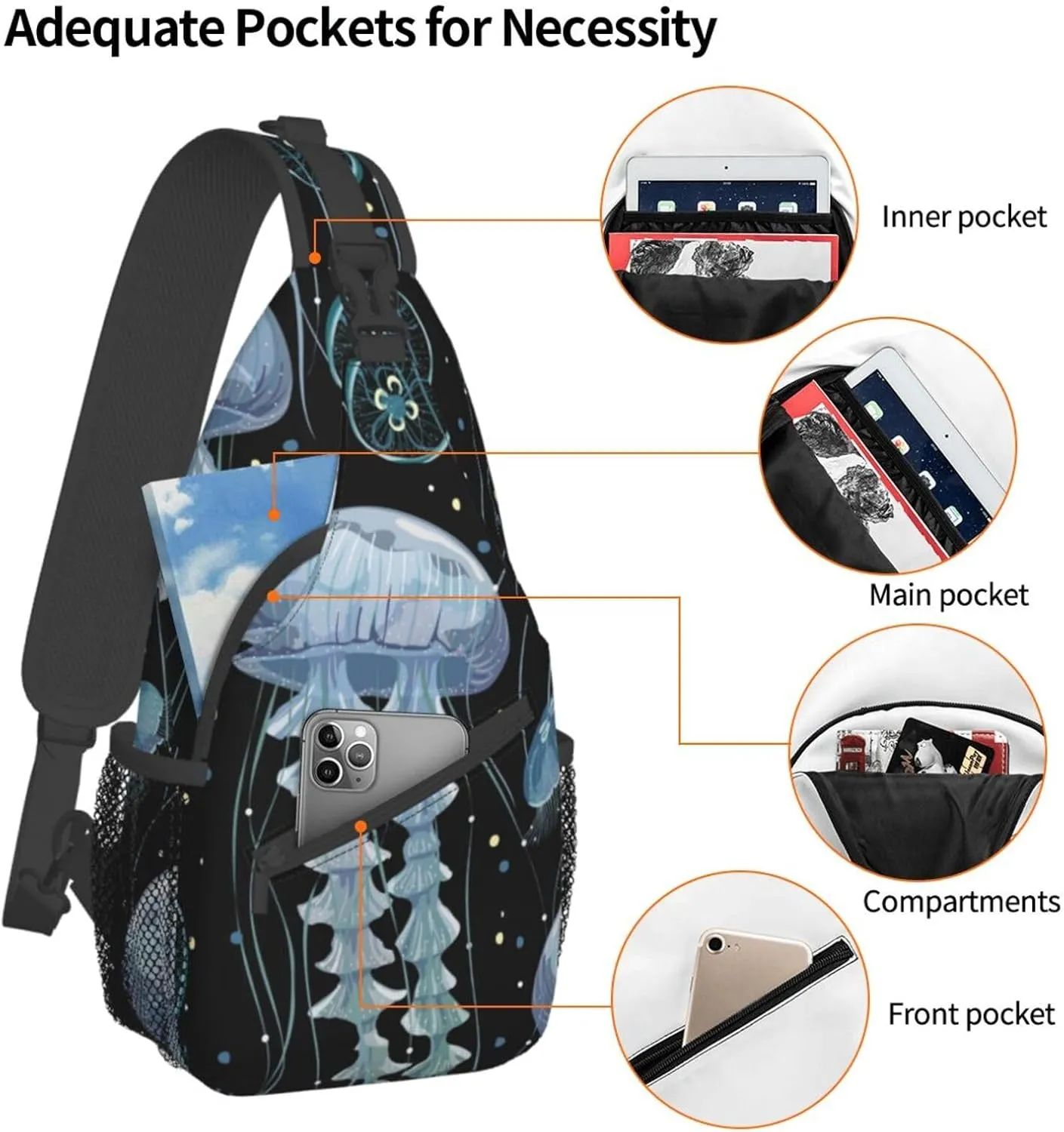 Jellyfish Crossbody Bag Funny Shoulder Bag Backpack Cute Sling Bag Chest Casual Daypack for Outdoor
