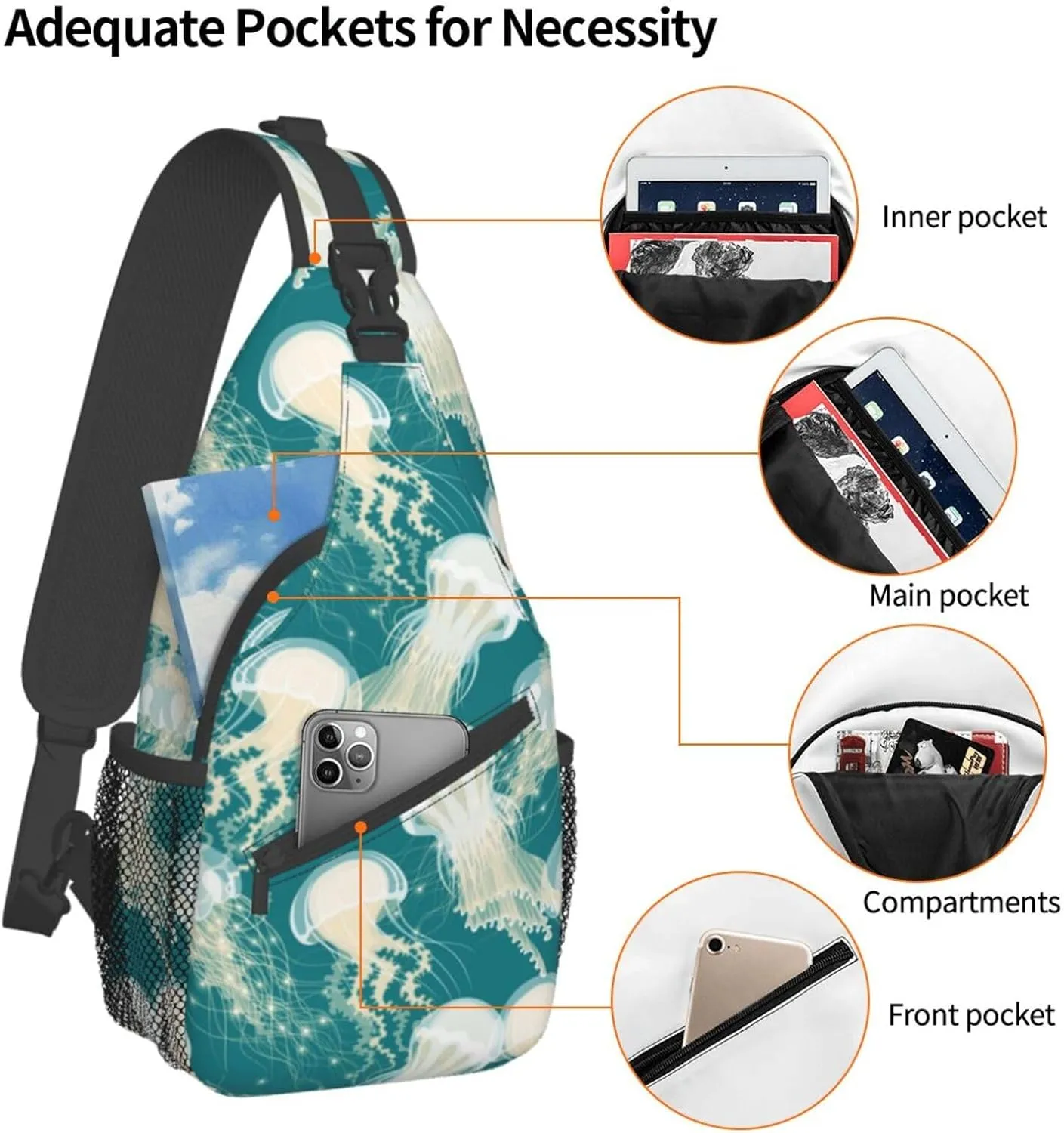 Jellyfish Crossbody Bag Funny Shoulder Bag Backpack Cute Sling Bag Chest Casual Daypack for Outdoor