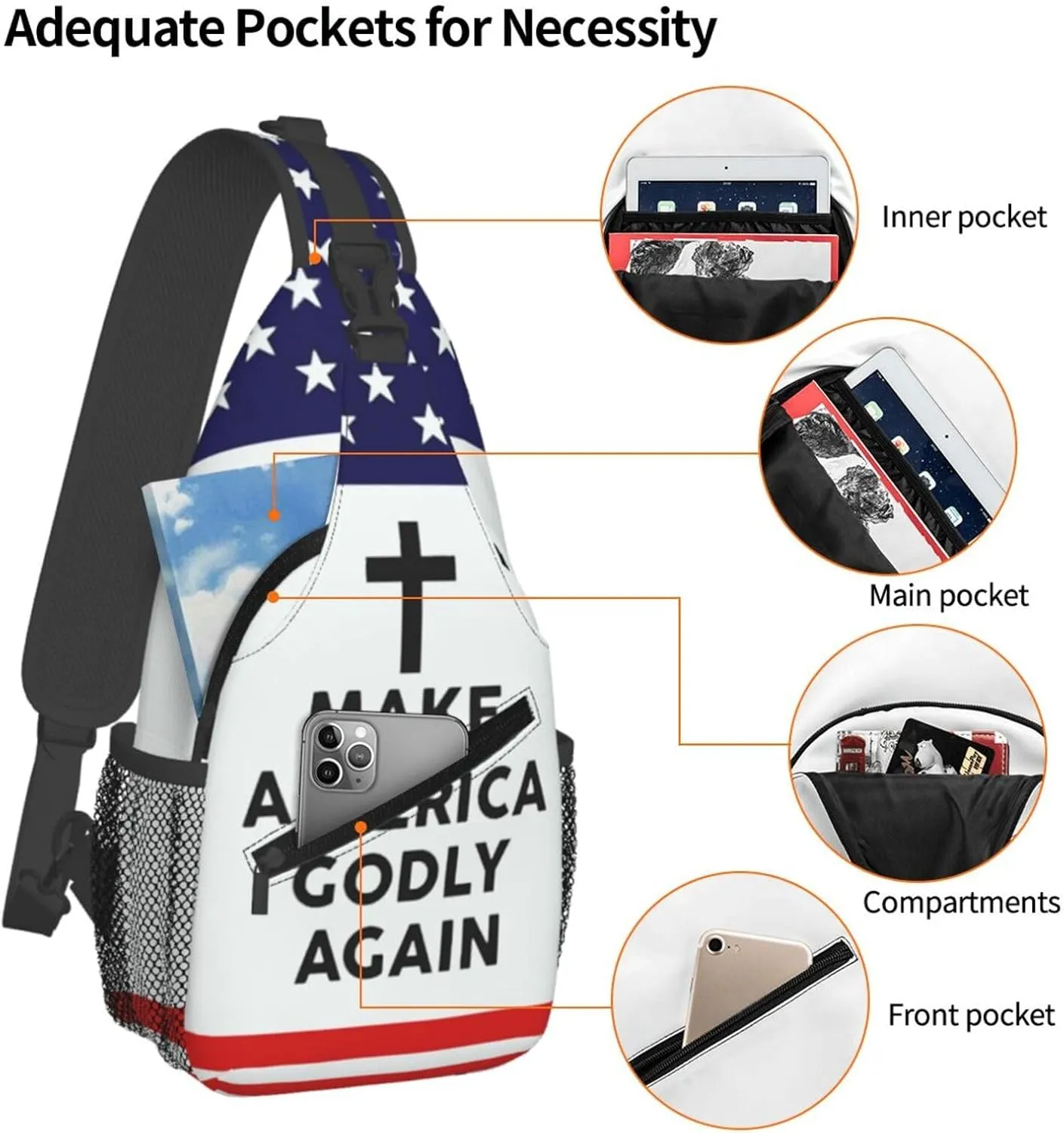 Jesus Make America Godly Again Crossbody Backpack Dachshunds Dog Chest Bag Lightweight One Strap Backpack Multipurpose Travel Hiking For Men Women