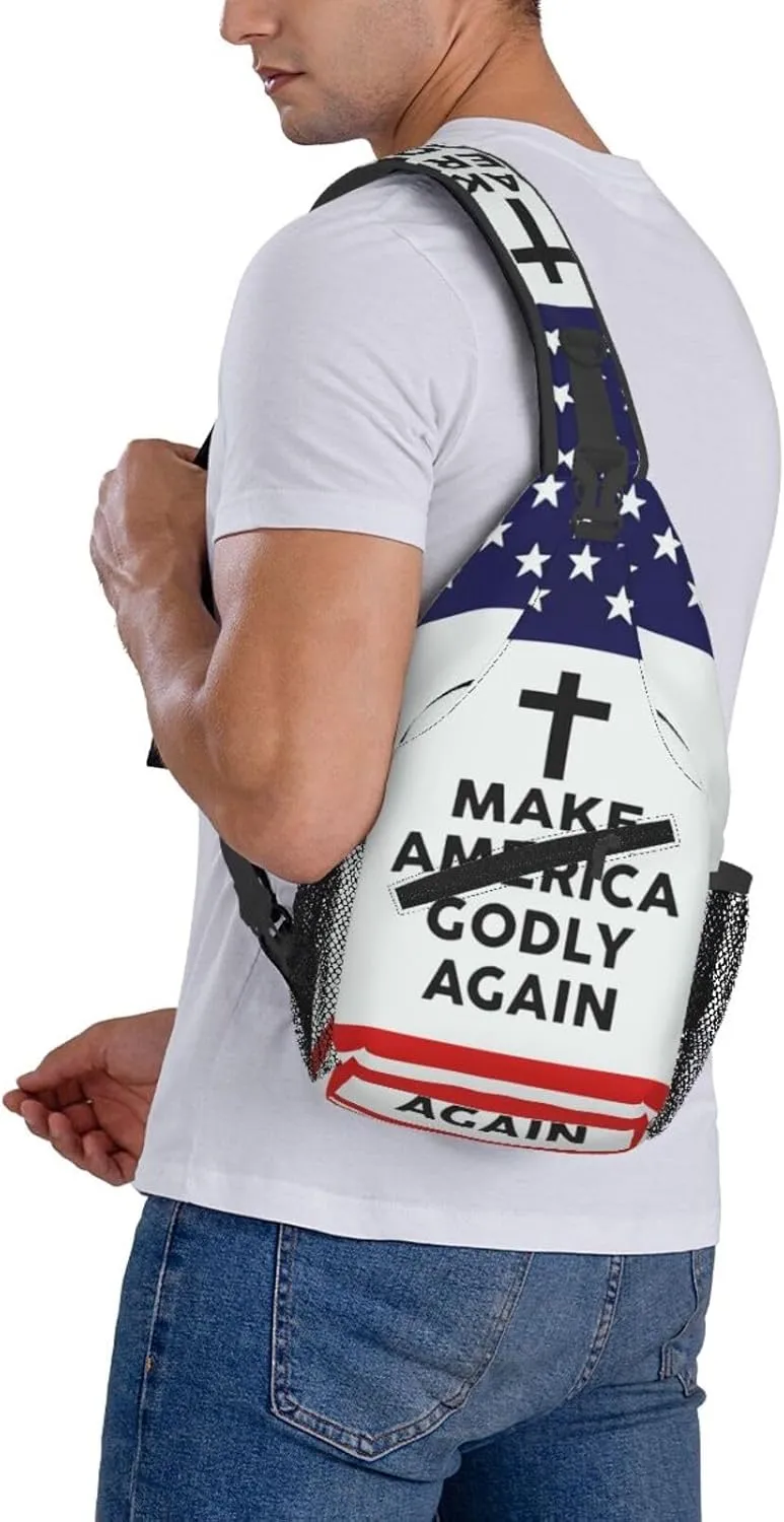 Jesus Make America Godly Again Crossbody Backpack Dachshunds Dog Chest Bag Lightweight One Strap Backpack Multipurpose Travel Hiking For Men Women