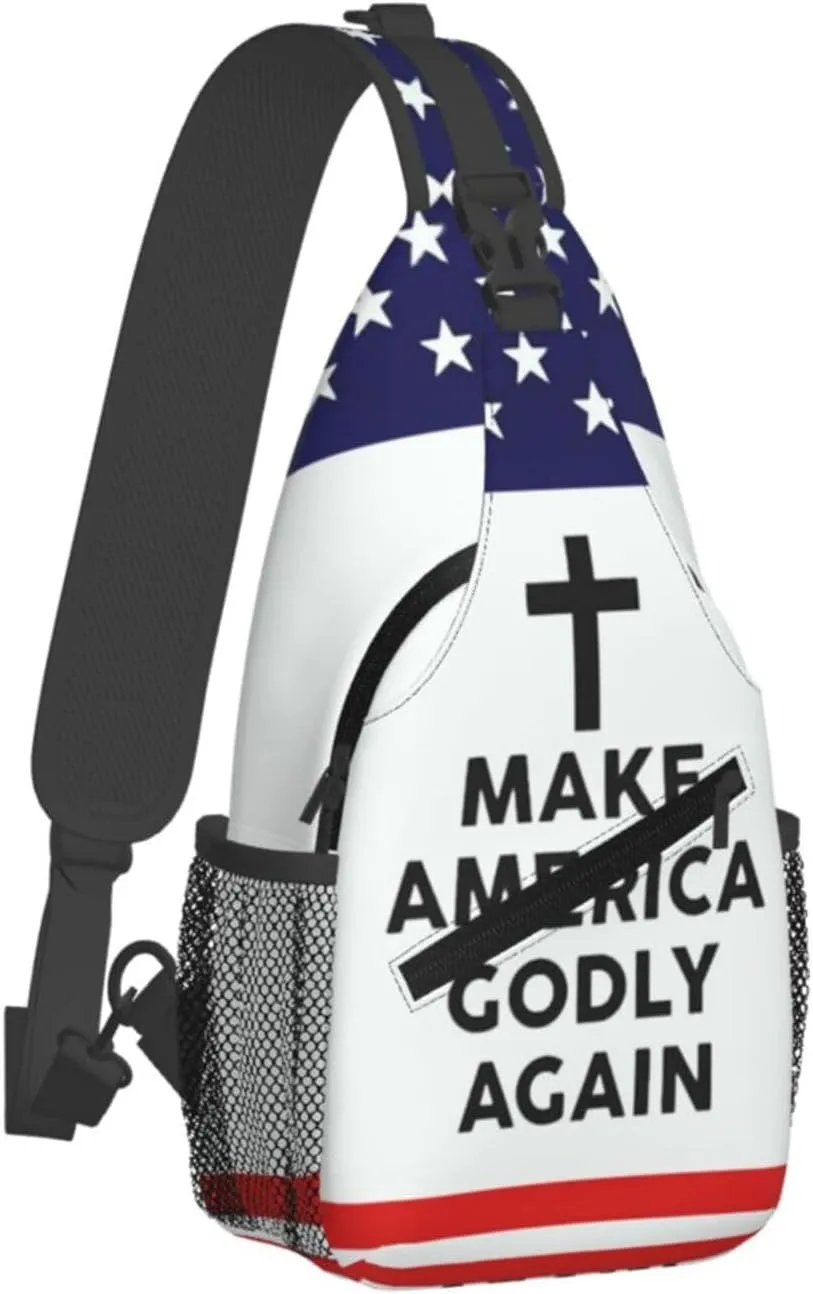 Jesus Make America Godly Again Crossbody Backpack Dachshunds Dog Chest Bag Lightweight One Strap Backpack Multipurpose Travel Hiking For Men Women
