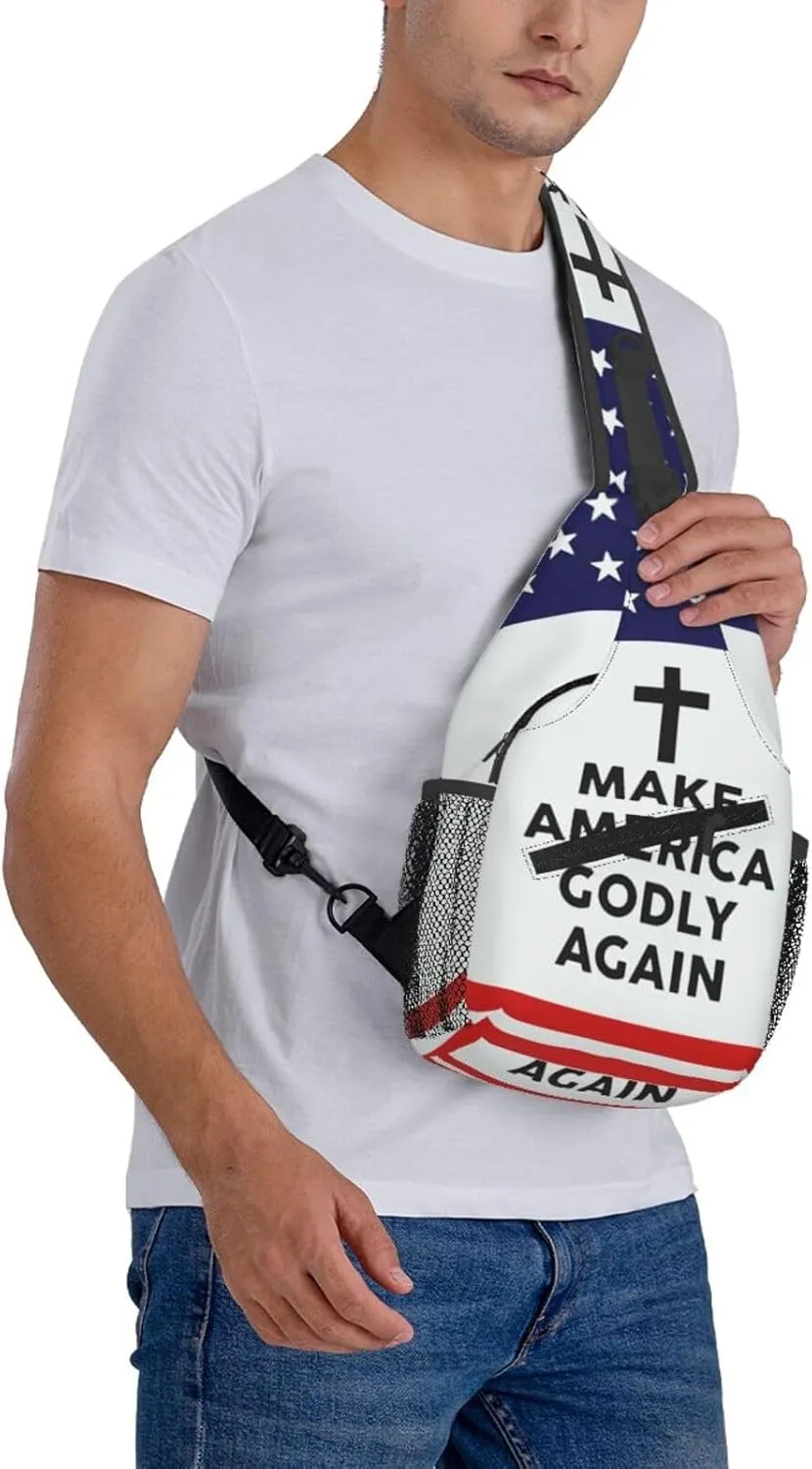 Jesus Make America Godly Again Crossbody Backpack Dachshunds Dog Chest Bag Lightweight One Strap Backpack Multipurpose Travel Hiking For Men Women