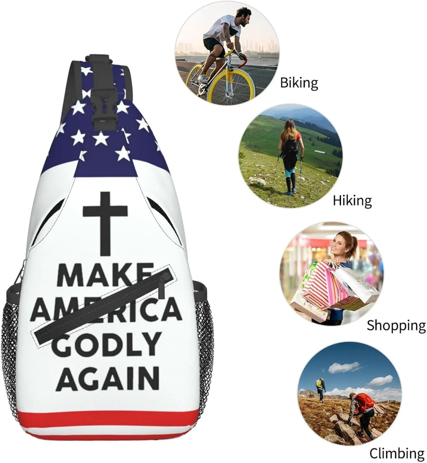 Jesus Make America Godly Again Crossbody Backpack Dachshunds Dog Chest Bag Lightweight One Strap Backpack Multipurpose Travel Hiking For Men Women