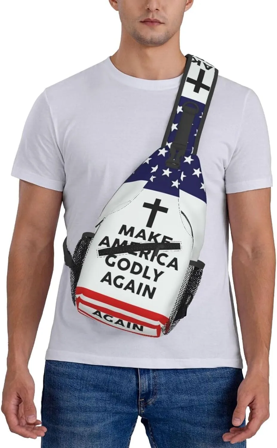Jesus Make America Godly Again Crossbody Backpack Dachshunds Dog Chest Bag Lightweight One Strap Backpack Multipurpose Travel Hiking For Men Women