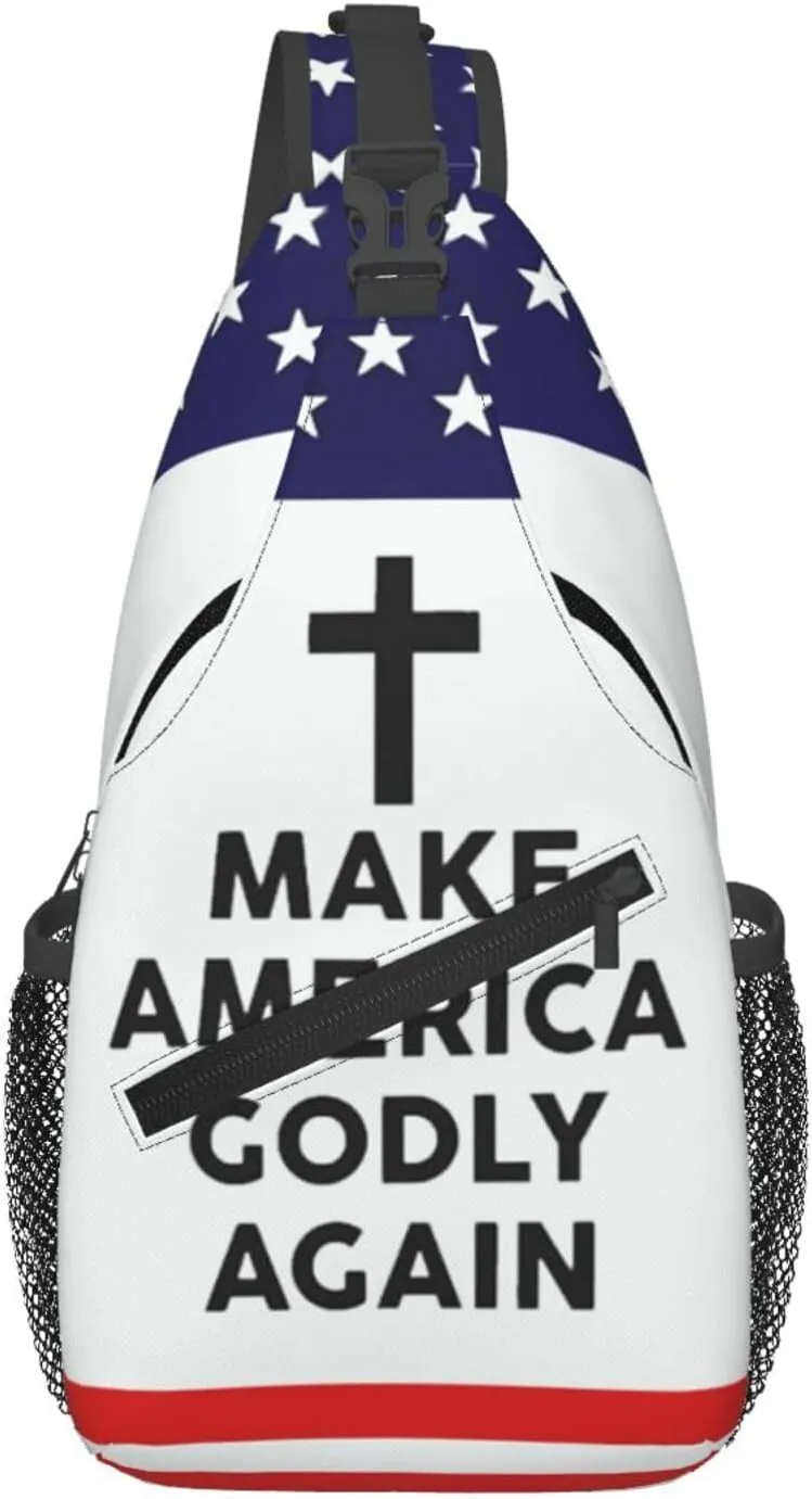 Jesus Make America Godly Again Crossbody Backpack Dachshunds Dog Chest Bag Lightweight One Strap Backpack Multipurpose Travel Hiking For Men Women