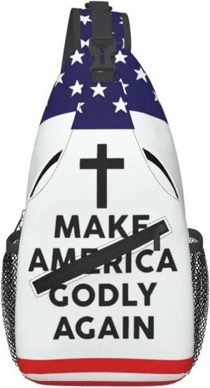 Jesus Make America Godly Again Crossbody Backpack Dachshunds Dog Chest Bag Lightweight One Strap Backpack Multipurpose Travel Hiking For Men Women