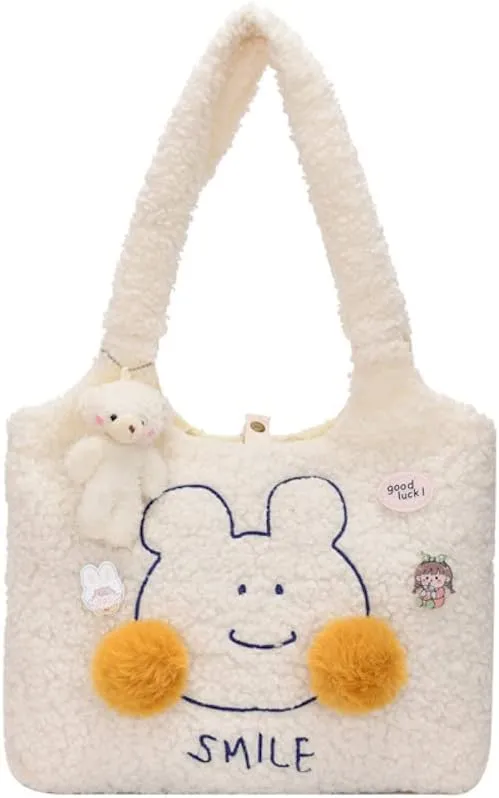 JHTPSLR Kawaii Tote Bag with Accessories Aesthetic Lamb Like Tote Purse Kawaii Shoulder Bag Cute Kawaii Handbag for Women